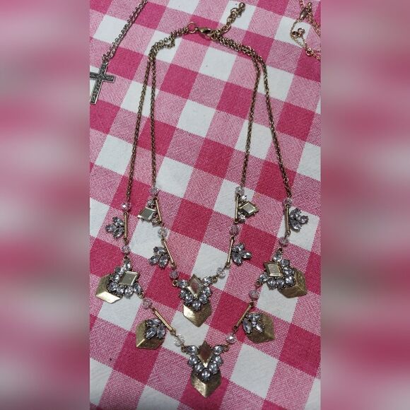 Vintage Necklace Mirror Rhinestones & Crystal Beads - Picture 2 of 8